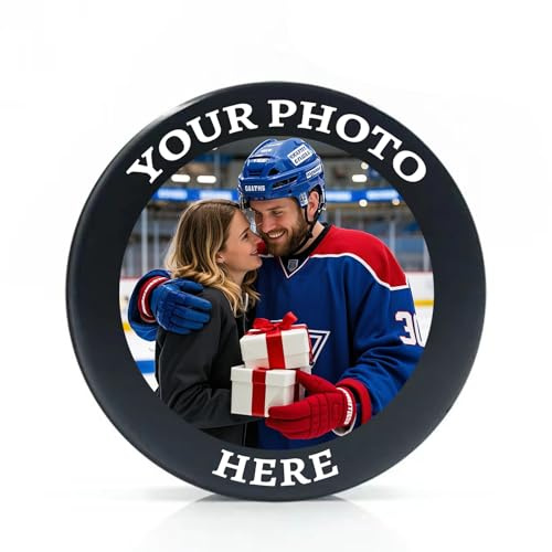 Zhyyanp Hockey Puck Personnalize Photo Logo Hockey Pucks -Hockey Cadeaux pour Les Fans Mens Boys Boyfreau Mari Papa - Grâce à l'entraîneur Cadeau (Noir)