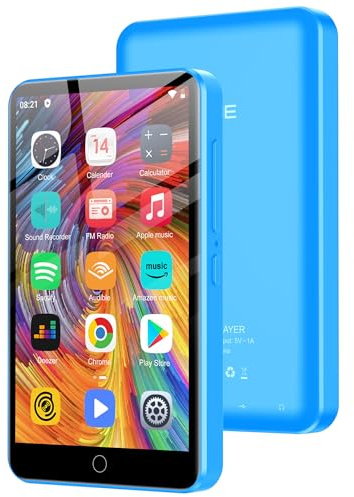 Lettore MP3 da 80 GB con Bluetooth e WiFi, lettore MP3 con touchscreen da 4,0 per bambini Altoparlante integrato, lettore MP4 con Spotify, Audible, Amazon Music, Deezer, Pandora, fino a 1TB (Blu)
