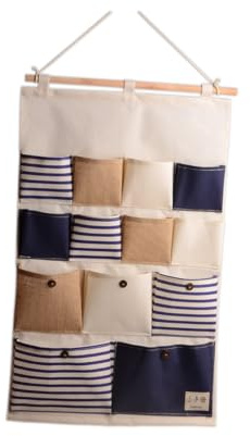VILLFUL Bolsa Colgante De Almacenamiento Grande De Algodón y Lino con Bolsillos Organizador Multiuso para Pared y Puerta para Revistas Libros Cosméticos y Juguetes Fácil De Limpiar y Resis