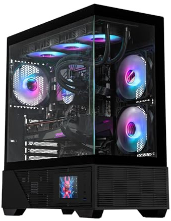 RAIDMAX i803 Premium ATX Gaming PC-fodral, panorama härdat glas, inbyggd LCD-skärm, förinstallerade ARGB-fläktar, rymligt mitttorn, stöder 400 mm GPU / 360 mm kylare