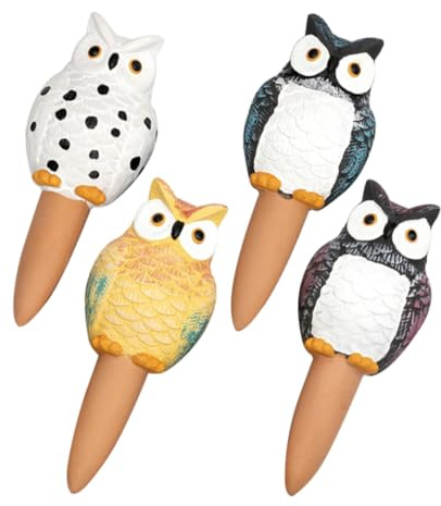 Yardenfun Lot de 4 Arroseurs Automatiques en Céramique Forme Hibou 210 ML Système d'Arrosage de Jardin Précis pour Plantes en Pot Outil d'Arrosage à Pointes Réutilisable Multicolore pour