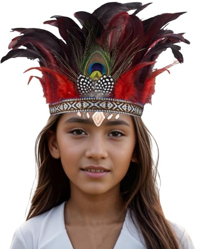 Pfauenfeder Haarreif Fascinator Dekorative indian federn kopfschmuck Hippie-Kopfschmuck TribalFestivalKostüm Stirnbandkarneval für Damen (One Size)