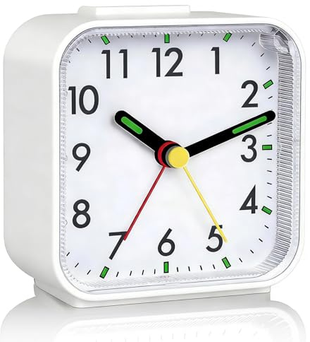Oryzium Alarm Clock,Non Ticking Silent Alarm Clocks,Bedroom Bedside Clock Battery Powered with Light,Snooze,Luminous Portable Night Analog Clocks for Deep Sleepers,Workers,Travellers (white)