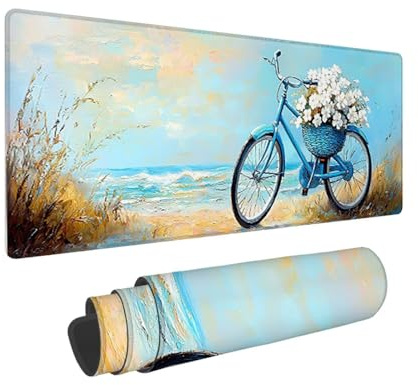 Tapis de Souris de Jeu, 800 x 300 mm XXL Tapis Souris Gaming Grand, Antidérapant Étanche, iExtended Long Clavier Mouse Pad, Accessoire Bureau, pour Gamer, Ordinateur, PC (Plage de Sable vélo) i-717