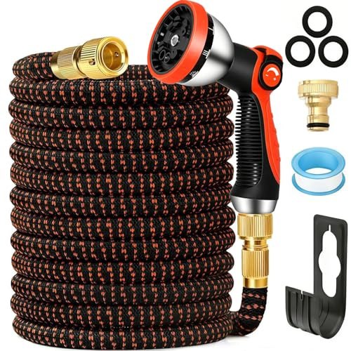 HGLCM 7.5m/25ft Tuyau d'Arrosage Extensible - Extra résistant - 3750D avec 10 Modèles de Pulvérisation Convient aux Robinets de 1/2 et 3/4 Raccords en Métal Durables pour Jardin, Arrosage,Nettoyage
