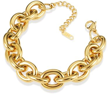 Sterling Silver 925/18K Gold Chunky Thick Chain Bracelet Women Trendy | ALEXCARFT Sterling Silver 925/18K Gold Large Chunky Chain Bracelet Women Thick Chain Chunky Bracelets Statement Women Trendy