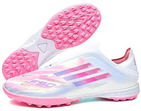 Tacos FG TF para Césped Artificial y Firme, Botas Fútbol Sin Cordones Superior Elástico, Transpirables Duraderas Hombre Mujer, Tallas 34-45,Whitepink TF,40 EU