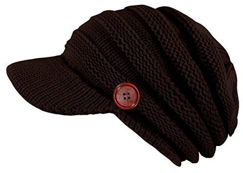 dy_mode Damen Schirmmütze Strickmütze Mütze mit Holzknopf - A309 (A309-Braun)