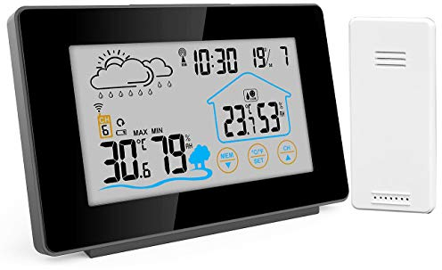 infactory Tischuhren: Funk-Wetterstation mit Außensensor, Display-Touchfunktion, Wettertrend (Tisch Wetterstation, mit Uhr Funk, Außensensoren)