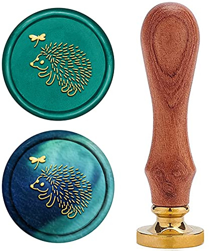 CRASPIRE Erizo Sello de Sello de Cera, Sellos de Cera para Sellado de Animales Retro Sello de Madera Sello de Cera 25mm Desmontable Sello de Latón Mango de Madera Tarjeta de Regalo de Decoración