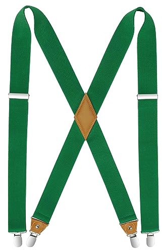HISDERN Herren 3,5 cm breiter Hosenträger in X-Form mit sehr Starken 4 Metall Clip für Männer und Damen elastisch und verstellbar
