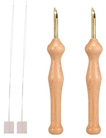 Nifocc Holzgriff Stickstifte Nähstickerei Stanznadel Webwerkzeuge mit Nadeleinfädler für DIY Craft Stitching Applique Verzierungen - 2 Stk