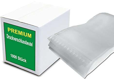Lot de 1000 Sachets Alimentaires Refermables avec Fermeture à Pression - 250 x 350 mm - 50 µ - Transparents - Pour l'Emballage Alimentaire, le Rangement