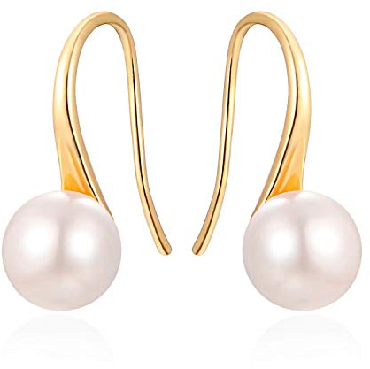 18K Gold Plated 925 Sterling Silver Hoop Freshwater Cultured Pearl Drop Dangle Earrings for Women Fashion Handmade Jewelry for Bridesmaids Gifts