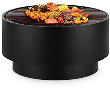 blumfeldt Pompeji - Brasero & Parrilla, Regilla cromada, Brasero de 60 cm Ø, Parrilla de 56 mm Ø, 60 x 40 cm, Rejilla para carbón, Tabla de bambú para Usarlo como Mesa, Uso en Exterior, Negro