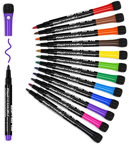 ANYUKE Whiteboard Marker: 12 Farbe Boardmarker mit Schwamm Magnete, Dry Erase Marker für Magnettafel Flipchart, Abwischbare Stifte Lehrer Zubehör Schule Zuhause Büro