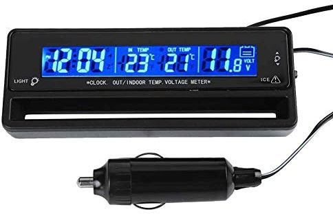 Thermomètres électroniques intérieurs et extérieurs automobiles, Riloer LCD multifonction rétroéclairage bicolore Table de surveillance de la tension automobile, thermomètre à horloge électronique