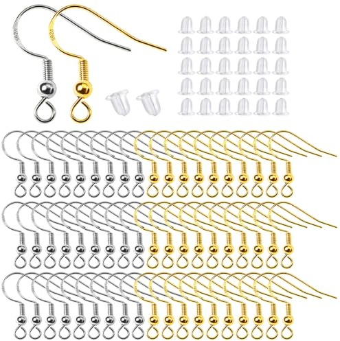 TOAOB 400 Pezzi Ganci per Orecchini Fai Da Te Placcato Argento 925 Monachelle per Orecchini 18mm con Chiusure per Orecchio in Silicone per Creazione di Gioielli Argento e Oro Tono