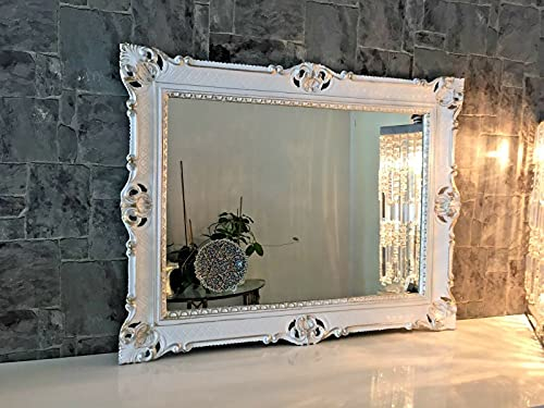 Artissimo Cornice portafoto barocco bianco argentato, 50 x 70 cm, cornice antica, 70 x 90 cm