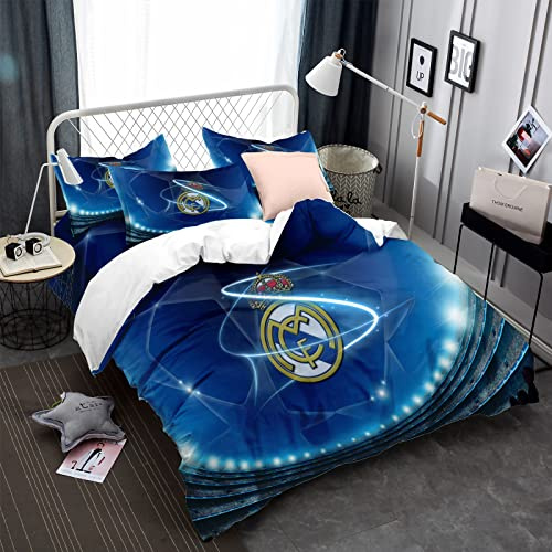 CHAOSE-ESB Juego De Ropa De Cama Equipo De Fútbol Funda Nórdica Cómodo Niño Niña 3 Piezas Juego De Cama Blanco Y Negro 50x75cm Funda De Almohada Microfibra (A,(180x220 cm)-Cama de 105/135)