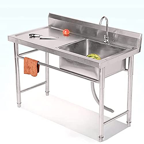 BEZAX Kommerzielle Außenspüle,Simple Home freistehende Edelstahlspüle Utility Waschbecken,Waschküche Waschbecken mit Wasserhahn Mehrzweck Gewerbespüle,Rightsink-1mm