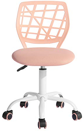 FurnitureR Bürostuhl Schreibtischstuhl Höhenverstellbar Stoffsitz Ergonomischer Arbeitsstuhl ohne Armlehne Hellrosa