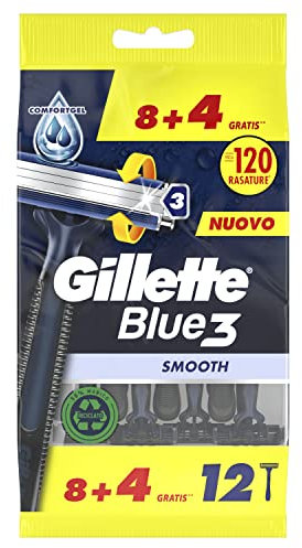 Gillette Maquinilla de afeitar para hombre desechable, maquinilla de afeitar de 3 cuchillas con cabezal oscilante de 40° y tira lubricante Lubrastrip con tecnología Comfortgel