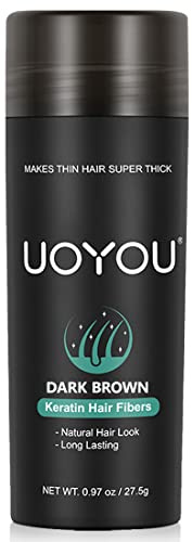 UOYOU DARK BROWN Hair Fibres for Thinning Hair - Undetectable Keratin Hair Fibers Concealer, 27.5g Bottle