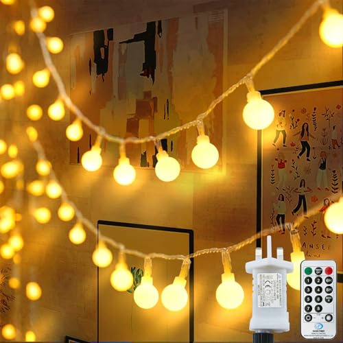 Lezonic Globe String Lights, 200LED 20M/65ft Fairy Lights Plug in Powered, 8 Modes Christmas Lights with Remote & Timer, Fairy Lights for Bedroom, Garden, Gazebo, Party Decorations (Warm White)