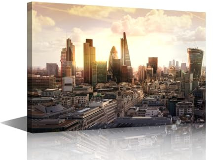 TISHIRON Leinwandbild, Motiv: Londoner Skyline, Londoner Sonnenuntergang, Wanddekoration für Wohnzimmer, 1 Stück, gerahmt, fertig zum Aufhängen, 40,6 x 61 cm (B x H)