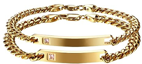 JewelryWe Schmuck Pärchen Armband mit Gravur, Personalisierbares Partnerarmband Freundschaftsarmband Edelstahl Panzerkette Paar Armbänder für Herren Damen, Sllber Gold Schwarz Rosegold