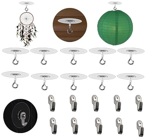 Crhexpva No Drilling No Hole Adhesive Hooks for Popcorn Ceiling, Easy Hanging Smooth or Unsmooth Tile Concrete Glass Wood Wall Ceiling Surface