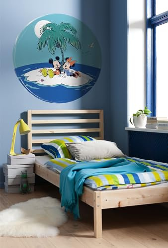 Selbstklebende Vlies Fototapete/Wandtattoo -Mickey and Minnie Remote Island - Größe 125 x 125 cm - Kinderzimmer, Tapete, Kindertapete, Disney