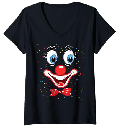 Damen Clown Karneval Kostüm Clownskostüm Clowns Fasching T-Shirt mit V-Ausschnitt