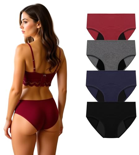 FLADY Lot de 4 culottes menstruelles pour incontinence à flux abondant - Sous-vêtements pour femme - Culotte de maternité pour femme - Sous-vêtements menstruels pour femme - Culotte taille haute pour