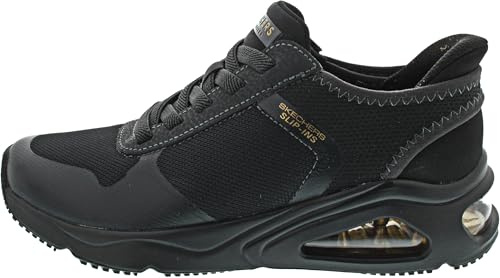 Skechers Women's Tres-Air Uno Easy Steppers Slip-On Sneakers, Black Mesh/Hot Melt, 6 UK