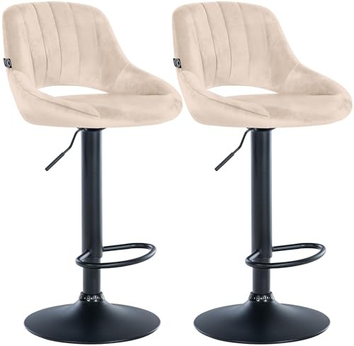 CLP Barhocker 2er Set höhenverstellbar mit Lehne Milet, Barstühle gepolstert Samtbezug, Tresenstühle mit Metallgestell drehbar Farbe Creme Material Gestell Metall matt schwarz