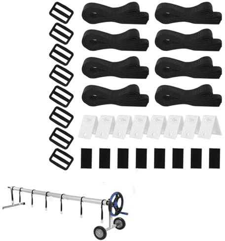 Floatdream 8-er Set Befestigungsbänder und Klammern, Pool Aufroller Aufrollvorrichtung, Haltebänder für Poolfolie Solarfolie, Befestigungsbänder & Klammern Zubehörteile für fahrbares Aufrollsystem