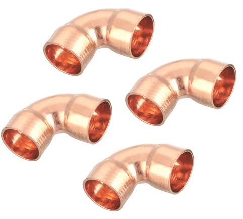 sourcing map 4 Pcs 0.5 inch 90 Degree Elbow Short-Turn Copper Pipe Fitting Connector with Sweat Solder Connection for Plumbing, 0.98x0.98inch