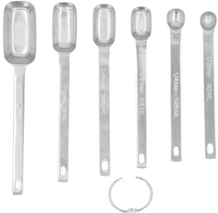 Measuring Spoons Set of 6, Stainless Steel Rectangle Measuring Cups Accurate Clear Marking Easy to Clean with Buckle Teaspoon Measure Spoon for Dry Liquid for Kitchen Cooking (Silver)