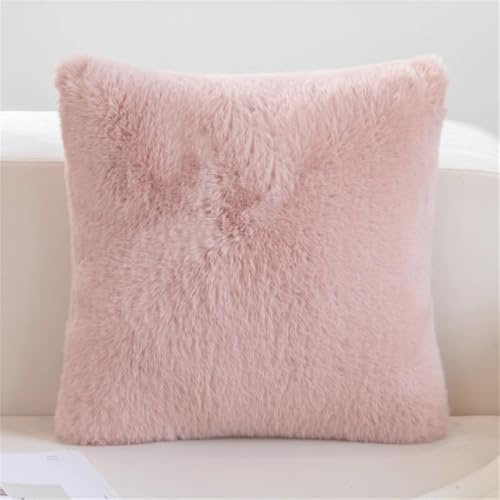 JIANGLANY Housses de coussin douces et moelleuses en fausse fourrure de lapin, de couleur unie pour décoration luxueuse, pour canapé, lit, chaise, 45 x 45 cm (P3)