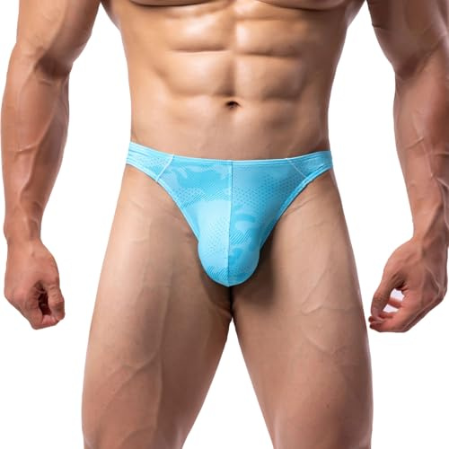 Summer Code Perizoma G String Slip Tanga Uomo Elasticizzato Mutandine Micro Mesh Bikini a Vita Bassa T-Back, Azzurro, L