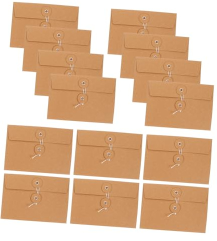 JEWEDECO 20 Stück Kraftpapier Umschläge 17 X 11,5cm Einfache Aufbewahrungstaschen mit Bindeband Platzsparend für Grußkarten und Kleine Gegenstände im Büro