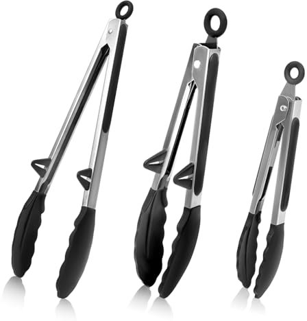 LEAZZLE 3 Stück Küchenzange Silikon Set, 480°F Hitzebeständige Grillzange Edelstahl mit BPA-Freie Silikonspitzen, Kochzange, Fleischzange, Silikonzange, Zange Küche für Kochen Grillen,20,5cm/27cm/35cm