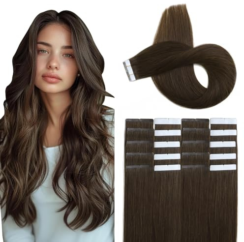 XDhair Tape Extensions Echthaar Braun 35cm | 20pcs 50g,Extensions Echthaar, Invisible Tape Remy Echthaar Extensions Seidig Gerade Skin Weft Tape Ins #4