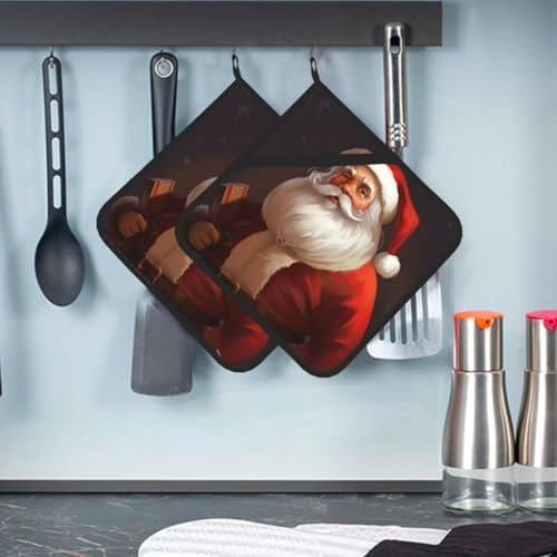 2 presine con tasca Babbo Natale presine per cucina resistenti al calore presina in spugna sottobicchiere forno caldo guanti da forno guanti da forno per cottura cottura 20 x 20 cm