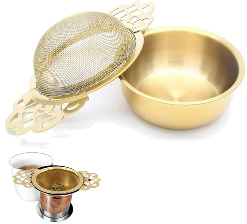 HAFRILY Tea Strainers for Loose Tea with Bowl Stainless Steel Loose Leaf Tea Filter Small Sieve for Teapots Mugs Cups and Tea Set Tea Strainer Fine Mesh