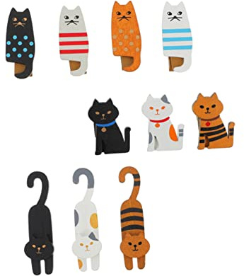 Garneck Lot de 10 Pinces À Crayon en Bois pour Chat Jolies Pinces À Linge pour Animaux Trombones pour Chat Mignon Épingles pour Vêtements De Chat Décoration pour De Chat Pinces À