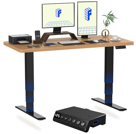 FLEXISPOT E6 MAX ONE PIECE Electric Standing Desk with USB Dual Motors 3 Stage Height Adjustable Sit Stand Up with Memory Smart Panel(Black Frame+120x60cm Maple Top)