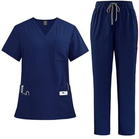 HSUAYEUD Uniforme Médicale Unisexes Ensemble Haut et Pantalons Blouse Medicale Femme Homme 2026 Tenue Aide Soignante Professionnelle
